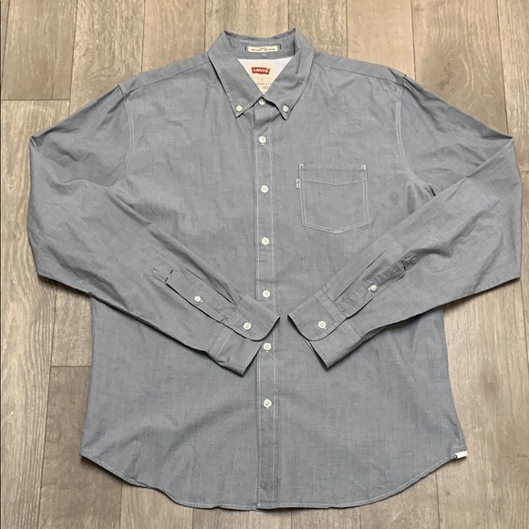 Mens Levi’s Slim Fit Cotton Plain‎ Gray Button Down Casual Long Sleeve Shirt - Picture 1 of 8